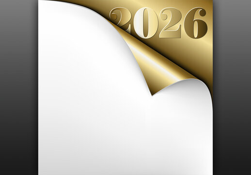 Gold 2026 Page Peel effect for New Year's or document design