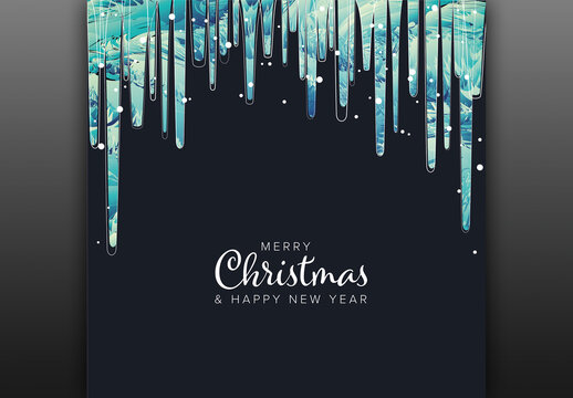 Merry Christmas and Happy New Year Icicle Design Christmas Card Template
