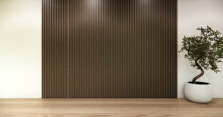 Architecture and interior concept Empty room and wood panels wall background 3D illustration rendering