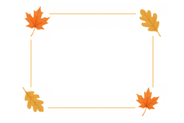 Autumn leaves forming a decorative border on a transparent background, featuring maple and oak leaves in fall colors