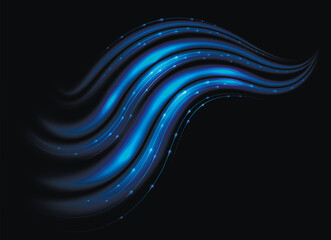Blue neon wave. Sparkling dynamic light effect