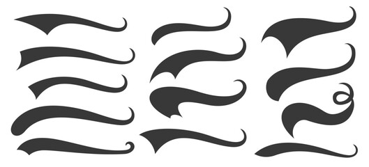 Fototapeta premium Set of baseball swoosh and swash tails. Sports swash shape set, text underlines for baseball design. Hand drawn font elements in retro style for athletics, baseball. Swirl stroke swish underline shape