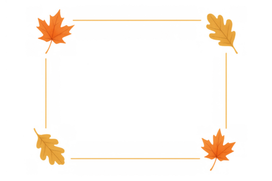 Autumn leaves forming a decorative border on a transparent background, featuring maple and oak leaves in fall colors