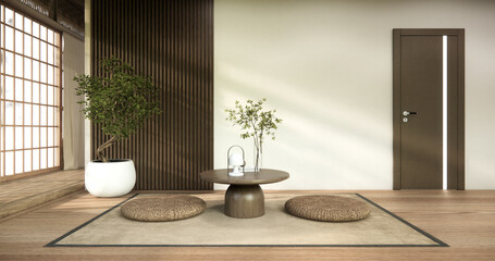 low table in room Japanese style with decoration muji minimal. 3D rendering