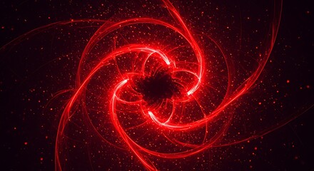 Abstract swirling red energy vortex with glowing particles against a dark background, representing cosmic phenomena or power