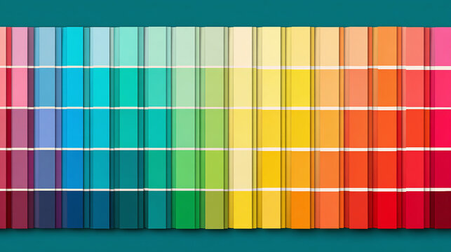 A vibrant color palette, showcasing a spectrum of hues in a neat grid arrangement. The colors appear to be meticulously organized, offering a visual feast