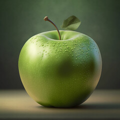 Fresh green apple with shiny skin and water drops, isolated on a clean studio background. For food ads, packaging, healthy lifestyle branding, diet menus, product labels, recipe visuals, marketing.