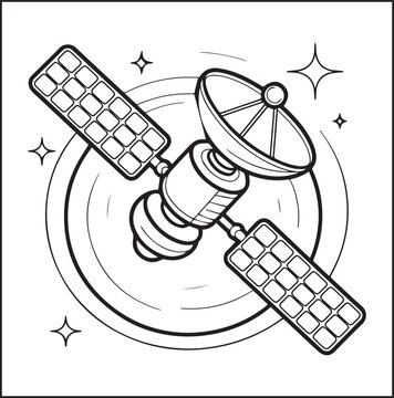 black and white satellite orbiting space clip art preview
