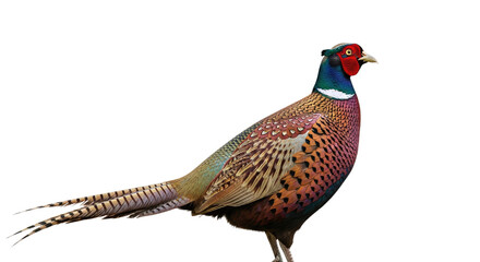 Colorful Pheasant Bird Standing on White Background.