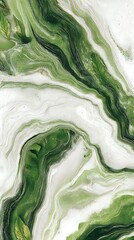 Obraz premium Lush green and white fluid marble pattern abstract art background