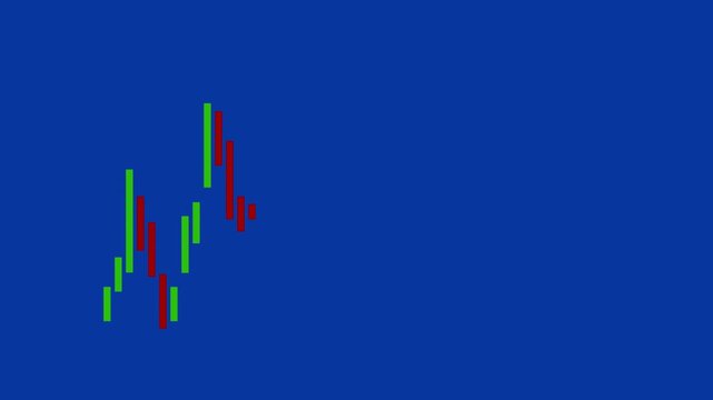 Financial Chart: An abstract depiction of financial market trends, symbolized by stylized green and red candlesticks against a solid blue backdrop.