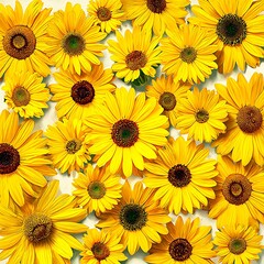 Sunflower background material, seamless pattern, yellow and white.