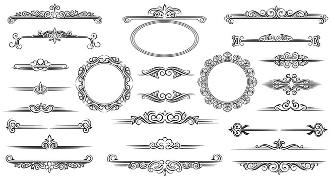 Collection of decorative vintage design elements, frames and dividers.