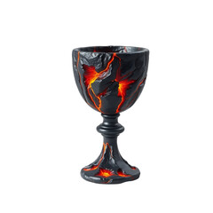 A dramatic black chalice with glowing red cracks and a dark base