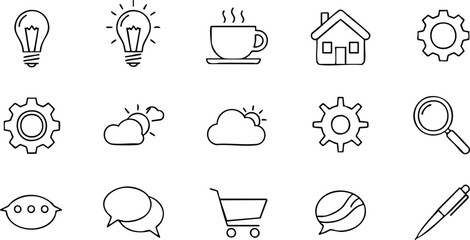 Collection of Hand-Drawn Style Icon Designs on White Background