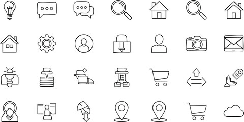 Collection of Minimalist Outline Icons on White Background