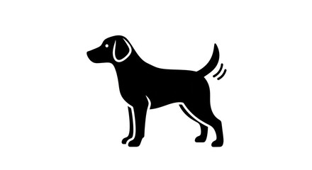 Black Silhouette of a Dog Standing and Wagging its Tail.