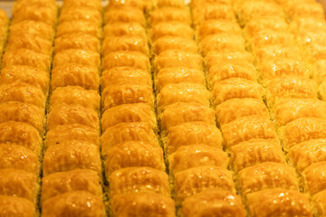 A batch of sweet baklava. Traditional Turkish sweets.