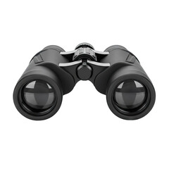 Black Binoculars with Reflective Lenses and Ergonomic Grip Isolated on a White Background in Soft Studio Lighting