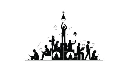 Diverse team collaborates to achieve a shared goal, celebrating success and innovation.