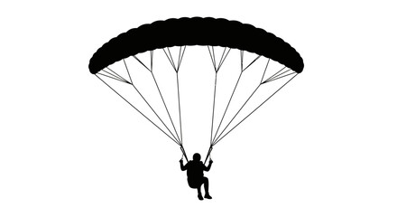 Silhouette of a person paragliding, with a large parachute canopy overhead.