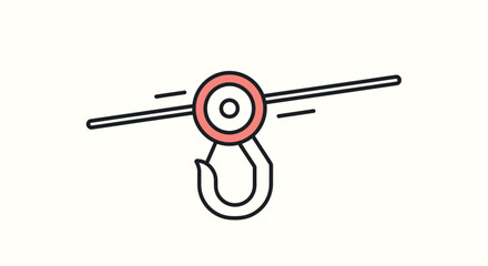 Simple illustration of a hook with a pulley system, suggesting lifting or pulling.