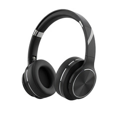 Black Wireless Over Ear Headphones With Silver Accents On A Transparent Background For Music And Audio Playback
