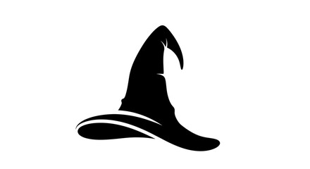 Silhouette of a classic wizard's hat, isolated on a white background.