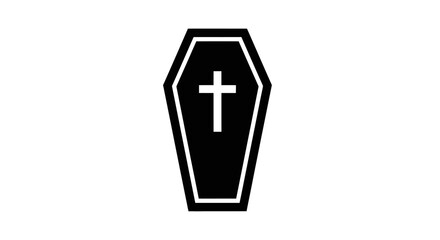 A black coffin icon with a white cross on a white background.