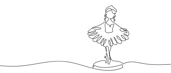 Ballet dancing doll in one continuous line simple linear style. Editable stroke.