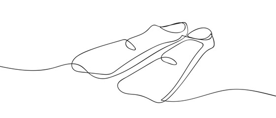 Obraz premium Diving fins in one continuous line simple linear style. Editable stroke.