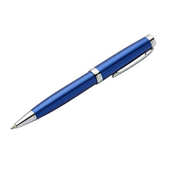 Blue Metal Ballpoint Pen With Silver Accents Isolated On Black Background Studio Shot