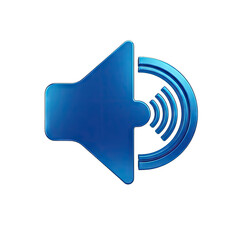 Blue Metallic Letter O Sound Icon With Reflective Surface And Sound Waves Isolated On Transparent Background