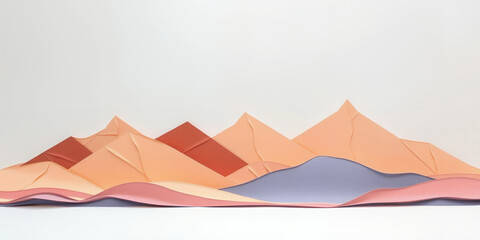 Abstract paper mountains in warm pastel colors against a white background