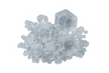 Ice crystals and frozen hexagonal shapes forming winter frost, creating a cold abstract pattern on transparent background