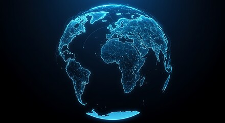 Digital earth with glowing connections and light points representing global network and data flow on a dark background