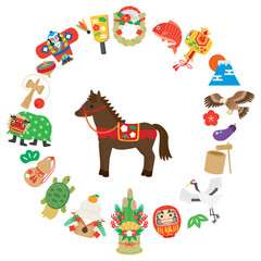 お正月　午年　馬　イラストフレーム素材