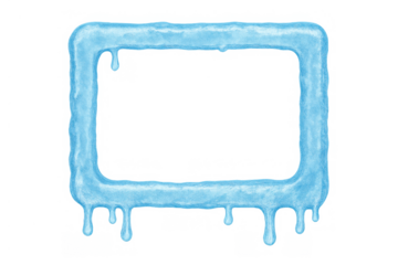 Square frame constructing with frozen blue ice and melting water drops. Winter, cool concept for borders and overlays