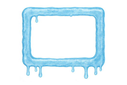 Square frame constructing with frozen blue ice and melting water drops. Winter, cool concept for borders and overlays