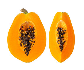 half papaya slice isolated on transparent png ( image from camera )