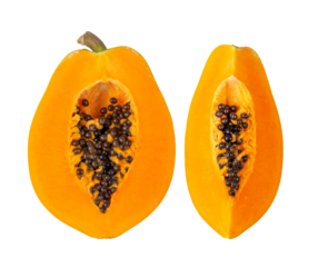 half papaya slice isolated on transparent png ( image from camera )