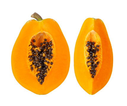 half papaya slice isolated on transparent png ( image from camera )