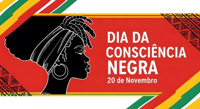 A striking graphic design commemorating Black Consciousness Day, a vibrant and thought-provoking illustration. dia da consciência negra