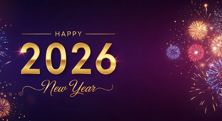 An elegant New Year's greeting for 2026, celebrating the dawn of a fresh year with festive fireworks bursting against a sophisticated, deep-toned backdrop. new year 2026, new year background 
