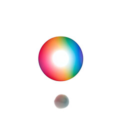 Abstract Light and Shadow Play Featuring a Vibrant Rainbow Colored Orb and a Subdued Sphere on a Deep Black Backdrop creating a visual contrast