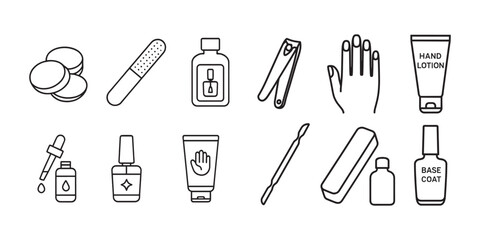 Hand and Nail Grooming Line Icon Set