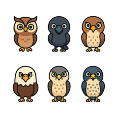 Fototapeta premium Cute Birds of Prey Vector Icons