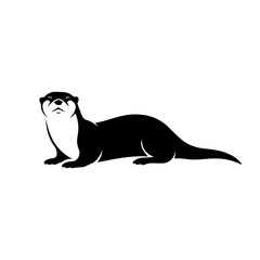 Silhouette of an otter with a sleek body and short legs.