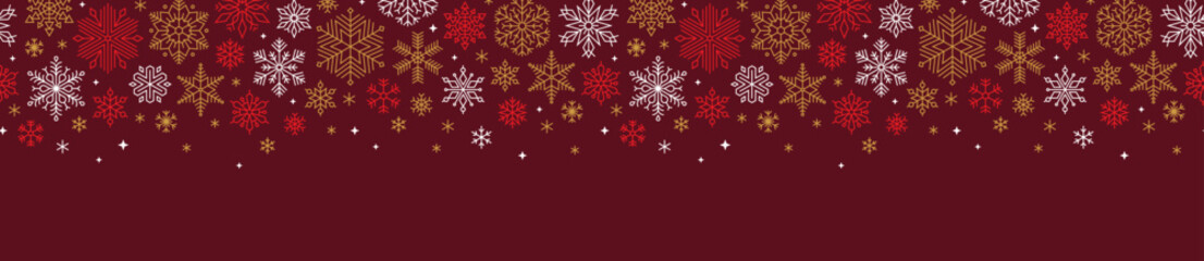 Christmas seamless horizontal pattern, background, border with snowflakes. Winter holidays decorative design element.