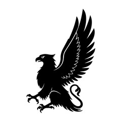 Black silhouette of a griffin with spread wings on a white background.